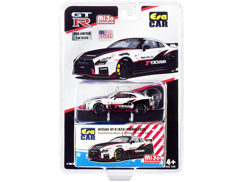 2020 Nissan GT-R (R35) Nismo "Yokohama" Black and White with Carbon Top and Red Stripes Limited Edition to 3600 pieces 1/64 Diecast Model Car by Era Car Automotive
