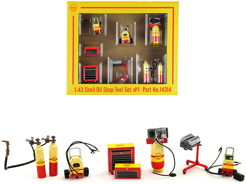 "Shell Oil" Shop Tools Set of 7 pieces 1/43 Diecast Models by GMP Automotive
