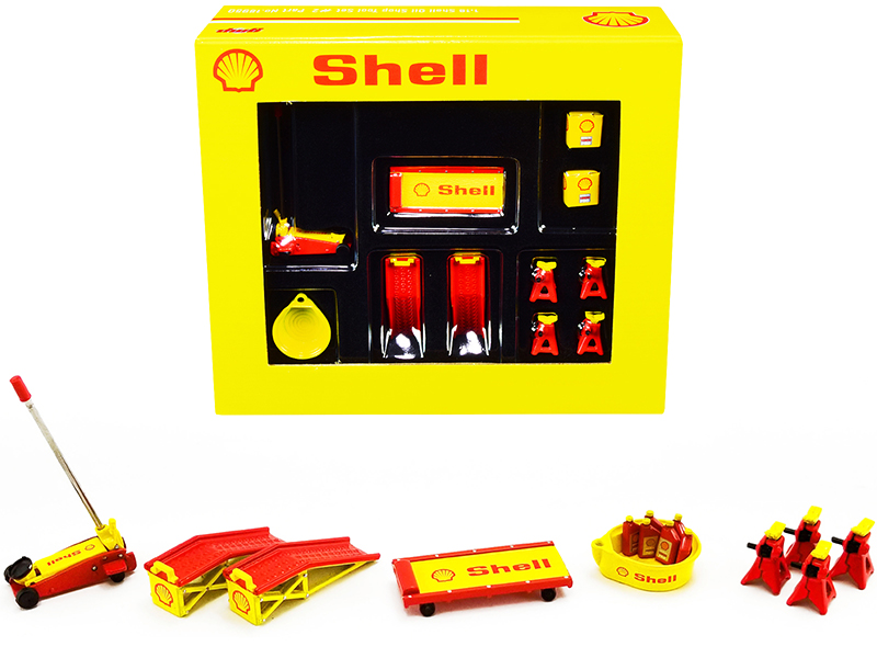 Shop Tool Set of 6 pieces "Shell Oil" 1/18 Diecast Replica by GMP Automotive