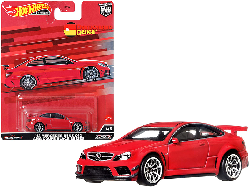 2012 Mercedes Benz C63 AMG Coupe Black Series Red "Deutschland Design" Series Diecast Model Car by Hot Wheels Automotive