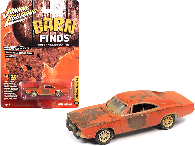 1969 Dodge Charger R/T Orange (Unrestored) "Barn Finds" 1/64 Diecast Model Car by Johnny Lightning Automotive