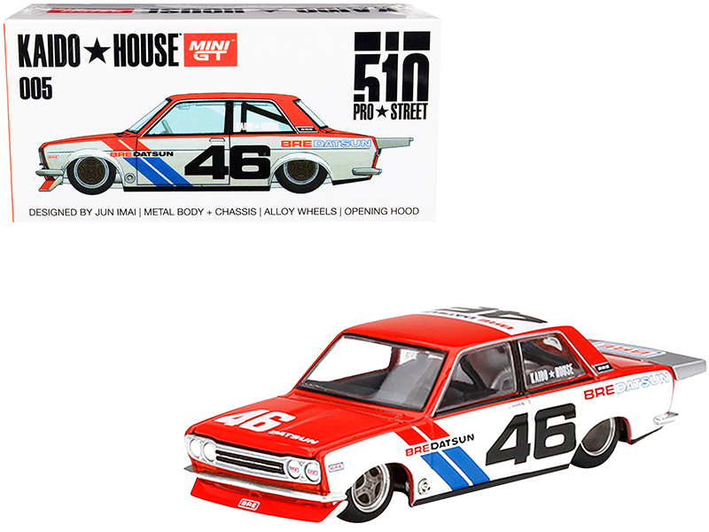Datsun 510 Pro Street Version 1 #46 "BRE" Red and White (Designed by Jun Imai) "Kaido House" Special 1/64 Diecast Model Car by Mini GT Automotive