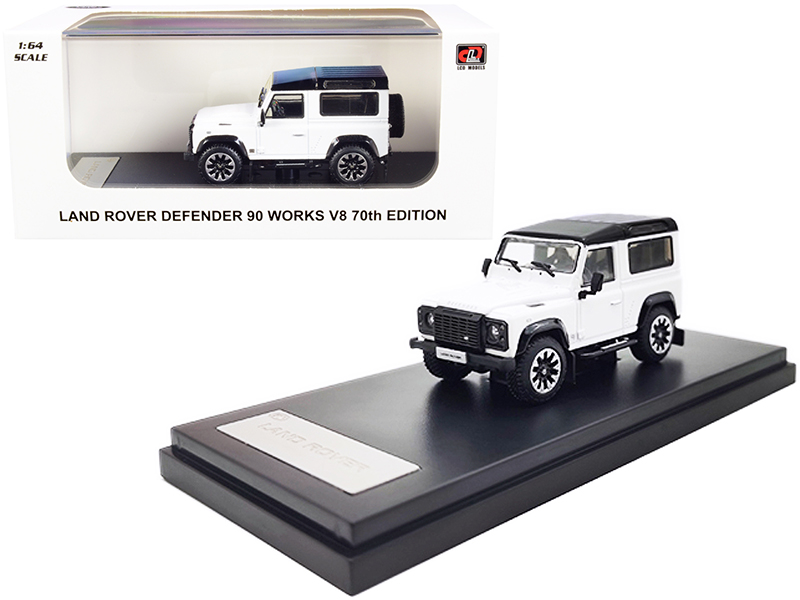 Land Rover Defender 90 Works V8 White with Black Top "70th Edition" 1/64 Diecast Model Car by LCD Models Automotive