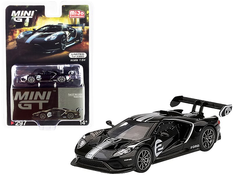 Ford GT Mk II #2 Shadow Black with Silver Stripes Limited Edition to 3360 pieces Worldwide 1/64 Diecast Model Car by Mini GT Automotive