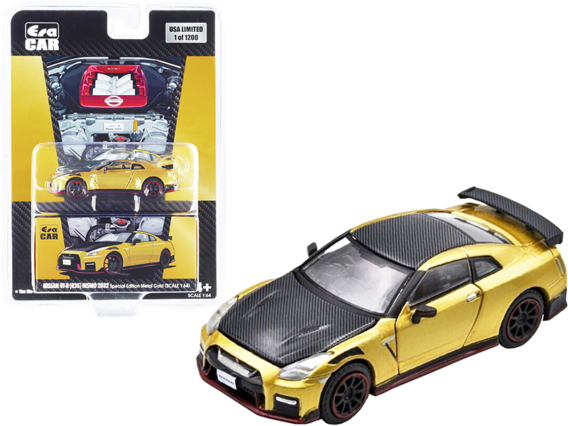 2022 Nissan GT-R (R35) Nismo RHD (Right Hand Drive) Metal Gold and Carbon "Special Edition" Limited Edition to 1200 pieces 1/64 Diecast Model Car by Era Car Automotive