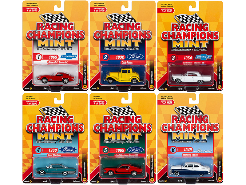 2019 Mint Set A of 6 Cars Release 1 "30th Anniversary" (1989-2019) Limited Edition to 2000 pieces Worldwide 1/64 Diecast Models by Racing Champions Automotive