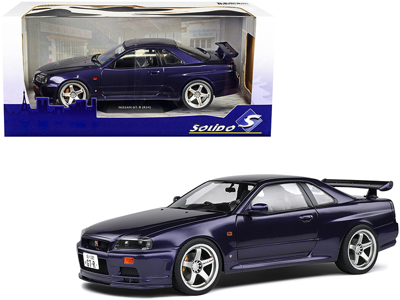 1999 Nissan Skyline GT-R (R34) RHD (Right Hand Drive) Midnight Purple Metallic 1/18 Diecast Model Car by Solido Automotive