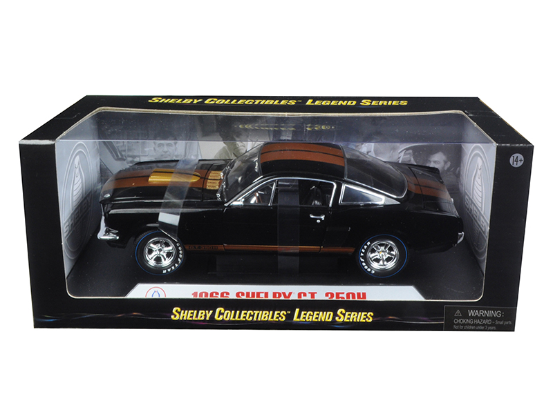 1966 Ford Mustang Shelby GT 350 "Hertz" Black with Gold Stripes and Racing Wheels 1/18 Diecast Model Car by Shelby Collectibles Automotive