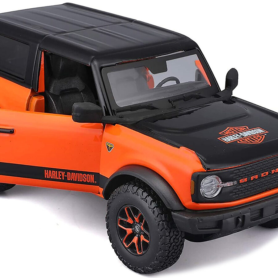 2021 Ford Bronco Badlands Orange and Black "Harley Davidson" "H-D Custom" Series 1/24 Diecast Model Car by Maisto Automotive