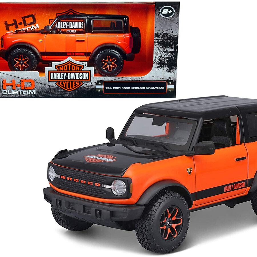 2021 Ford Bronco Badlands Orange and Black "Harley Davidson" "H-D Custom" Series 1/24 Diecast Model Car by Maisto Automotive