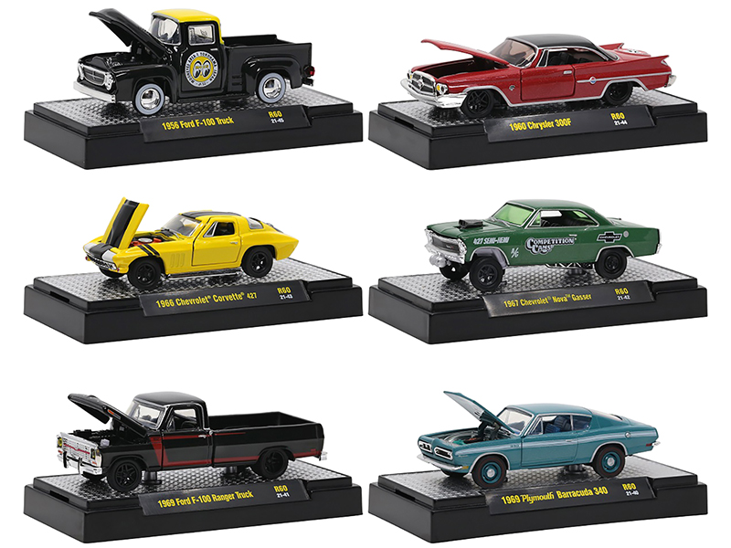"Detroit Muscle" Set of 6 Cars IN DISPLAY CASES Release 60 Limited Edition to 8400 pieces Worldwide 1/64 Diecast Model Cars by M2 Machines Automotive