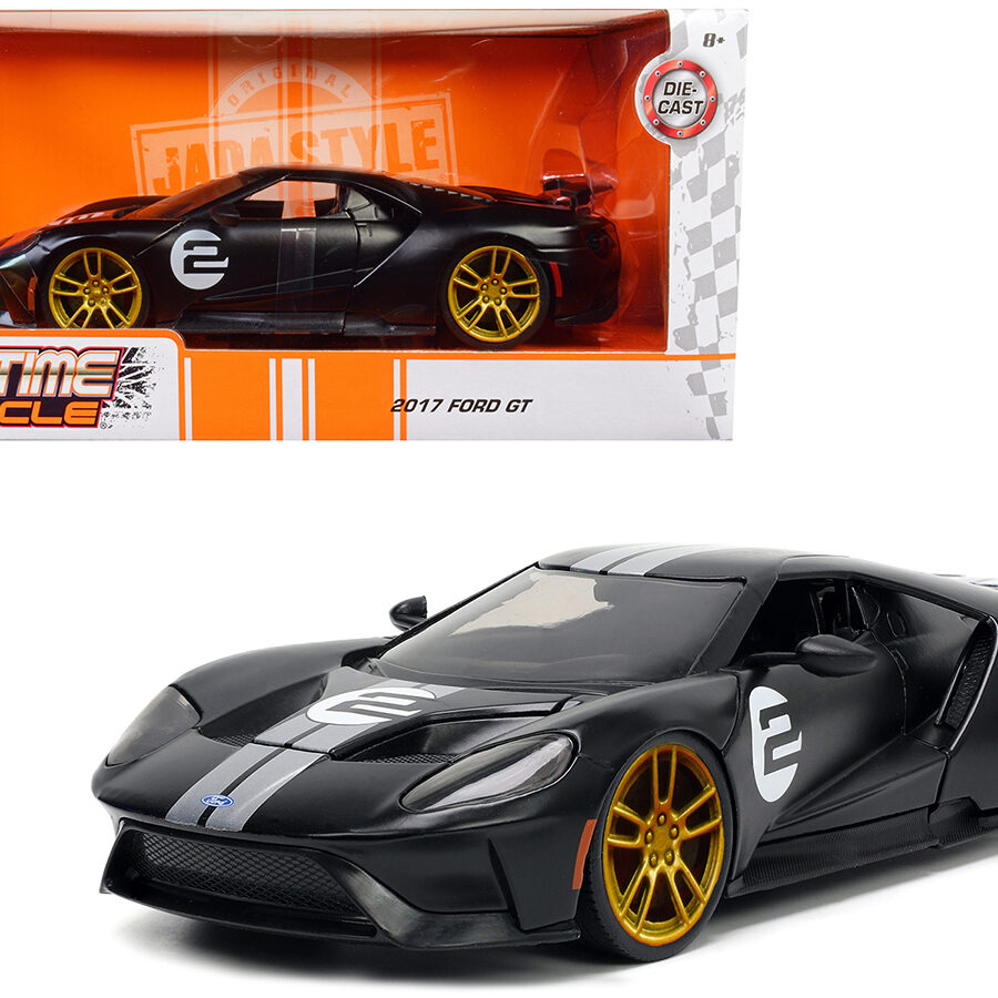 2017 Ford GT #2 Matt Black with Silver Stripes and Gold Wheels "Bigtime Muscle" Series 1/24 Diecast Model Car by Jada Automotive