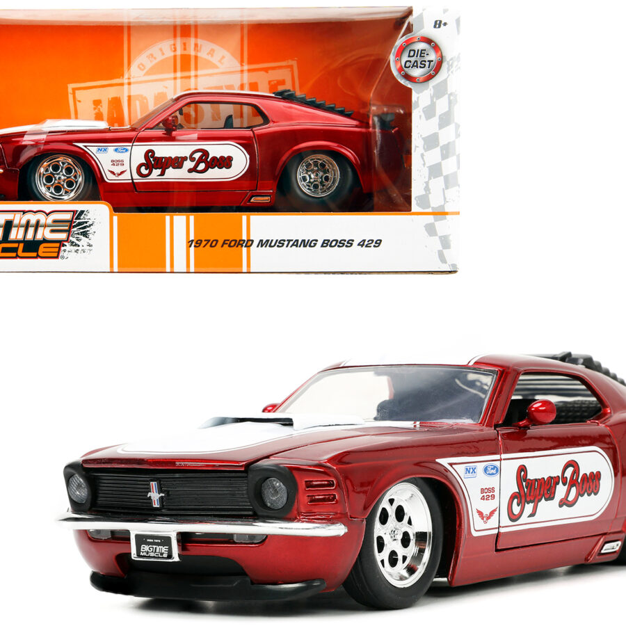 1970 Ford Mustang Boss 429 Candy Red with White Stripes "Super Boss" "Bigtime Muscle" Series 1/24 Diecast Model Car by Jada Automotive