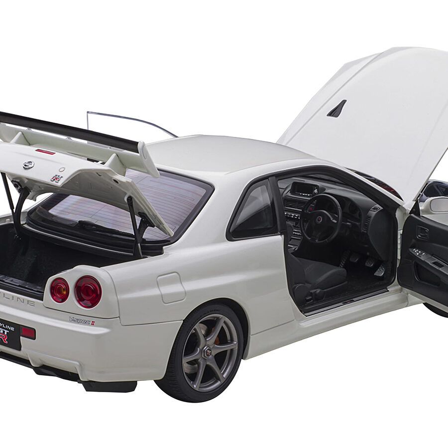 Nissan Skyline GT-R (R34) V-Spec II RHD (Right Hand Drive) White Pearl 1/18 Model Car by Autoart Automotive