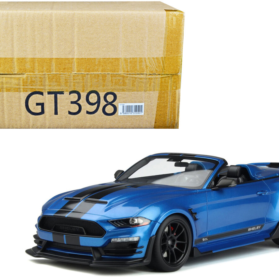 2022 Shelby Super Snake Speedster Convertible Blue Metallic with Black Stripes 1/18 Model Car by GT Spirit Automotive