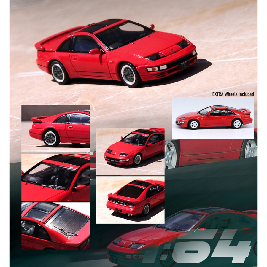 Nissan Fairlady Z (Z32) RHD (Right Hand Drive) Aztec Red with Sunroof and Extra Wheels 1/64 Diecast Model Car by Inno Models Automotive