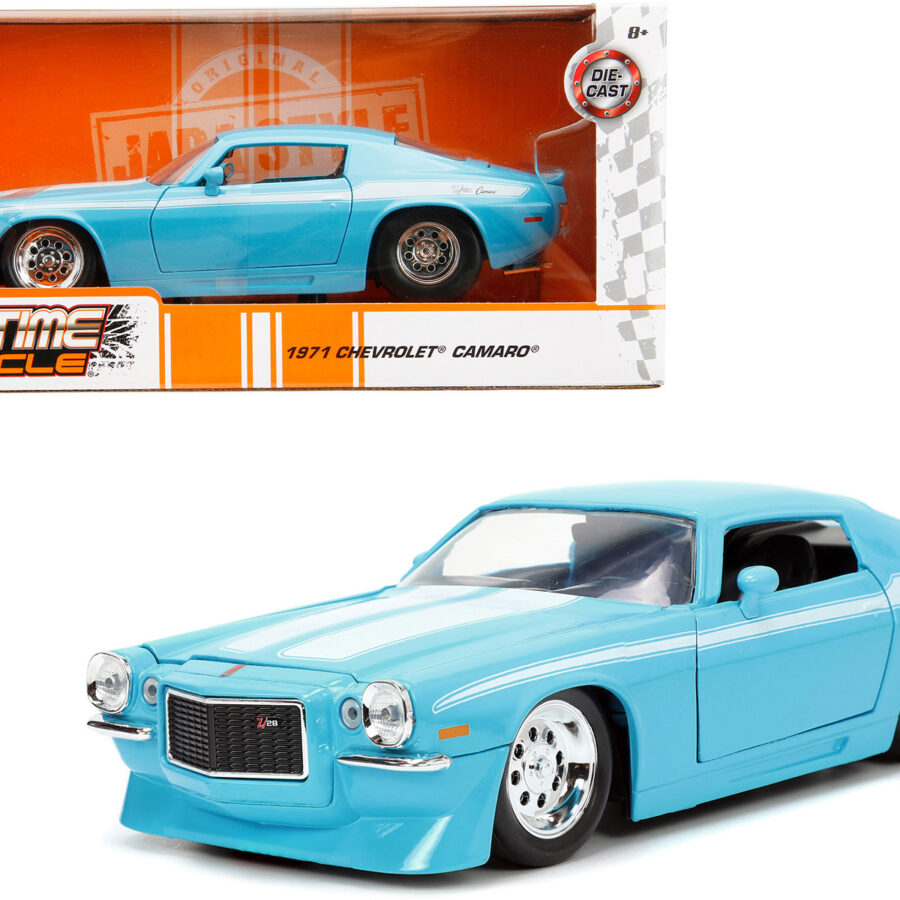 1971 Chevrolet Camaro Z/28 Light Blue with White Stripes "Bigtime Muscle" Series 1/24 Diecast Model Car by Jada Automotive