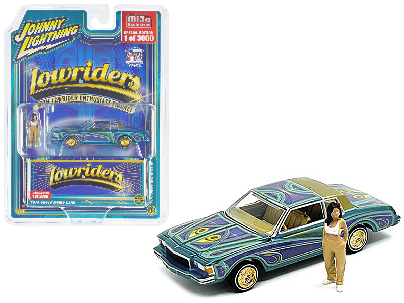 ミニカー #55  Monte Carlo 1972 Chevrolet Monte Carlo Lowrider Silver Metallic and
