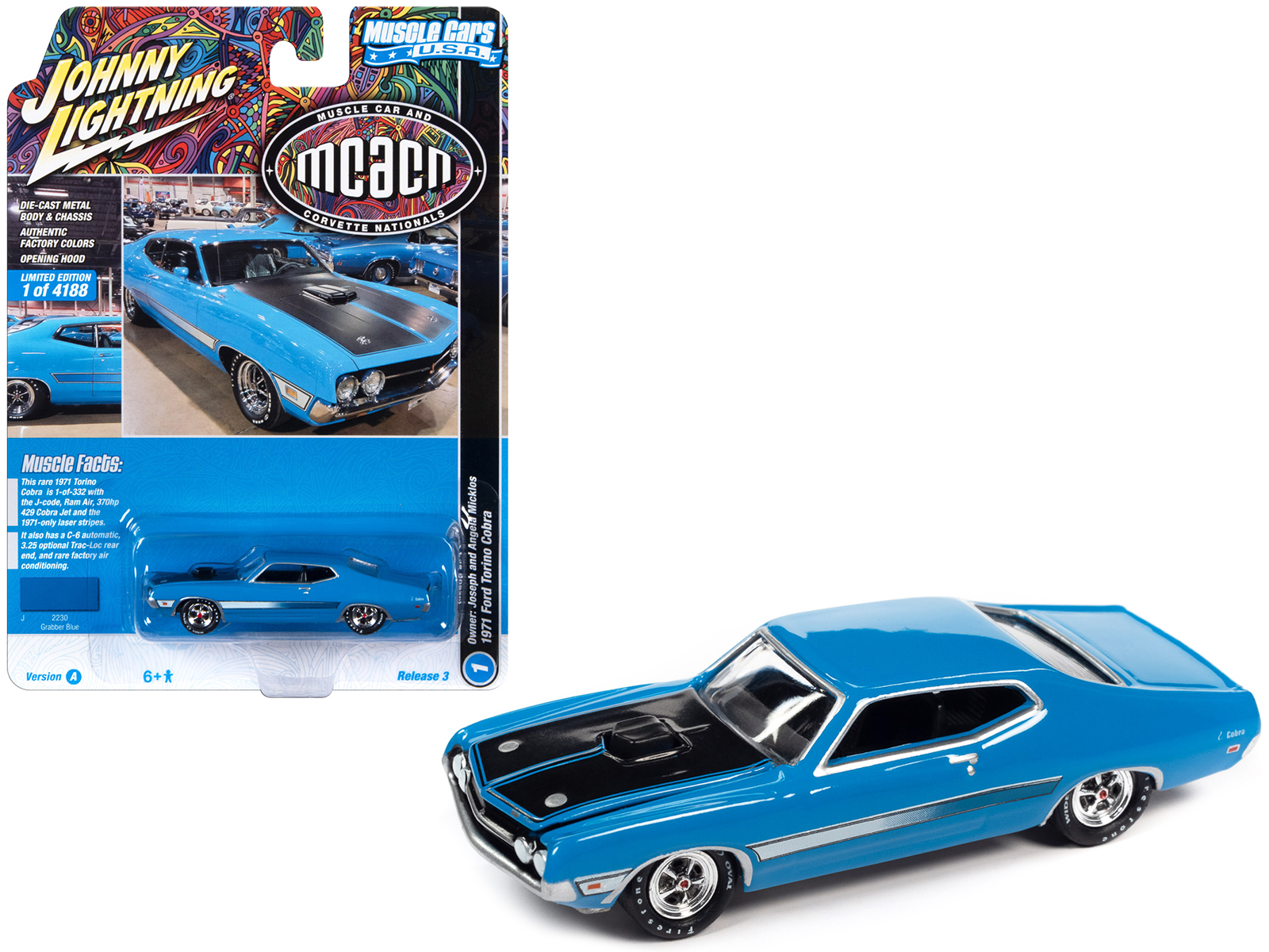 安価 ワタナベ 1971 Ford Torino Cobra Grabber Blue with Stripes  ミニカー