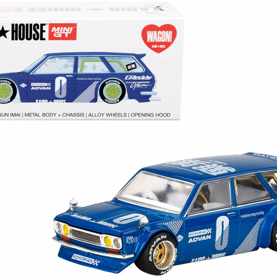 1971 Datsun 510 Wagon RHD (Right Hand Drive) Blue Metallic (Designed by Jun Imai) "Kaido House" Special 1/64 Diecast Model Car by True Scale Miniatures Automotive