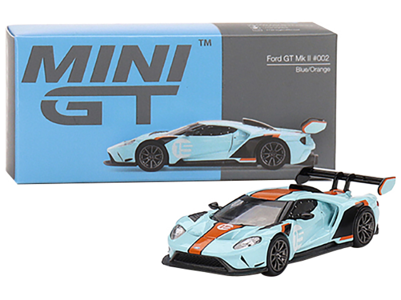 Ford GT MK II #002 #15 Light Blue with Orange Stripes Limited Edition to 6000 pieces Worldwide 1/64 Diecast Model Car by Mini GT Automotive