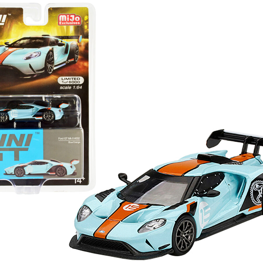 Ford GT MK II #002 #15 Light Blue with Orange Stripes Limited Edition to 6000 pieces Worldwide 1/64 Diecast Model Car by Mini GT Automotive