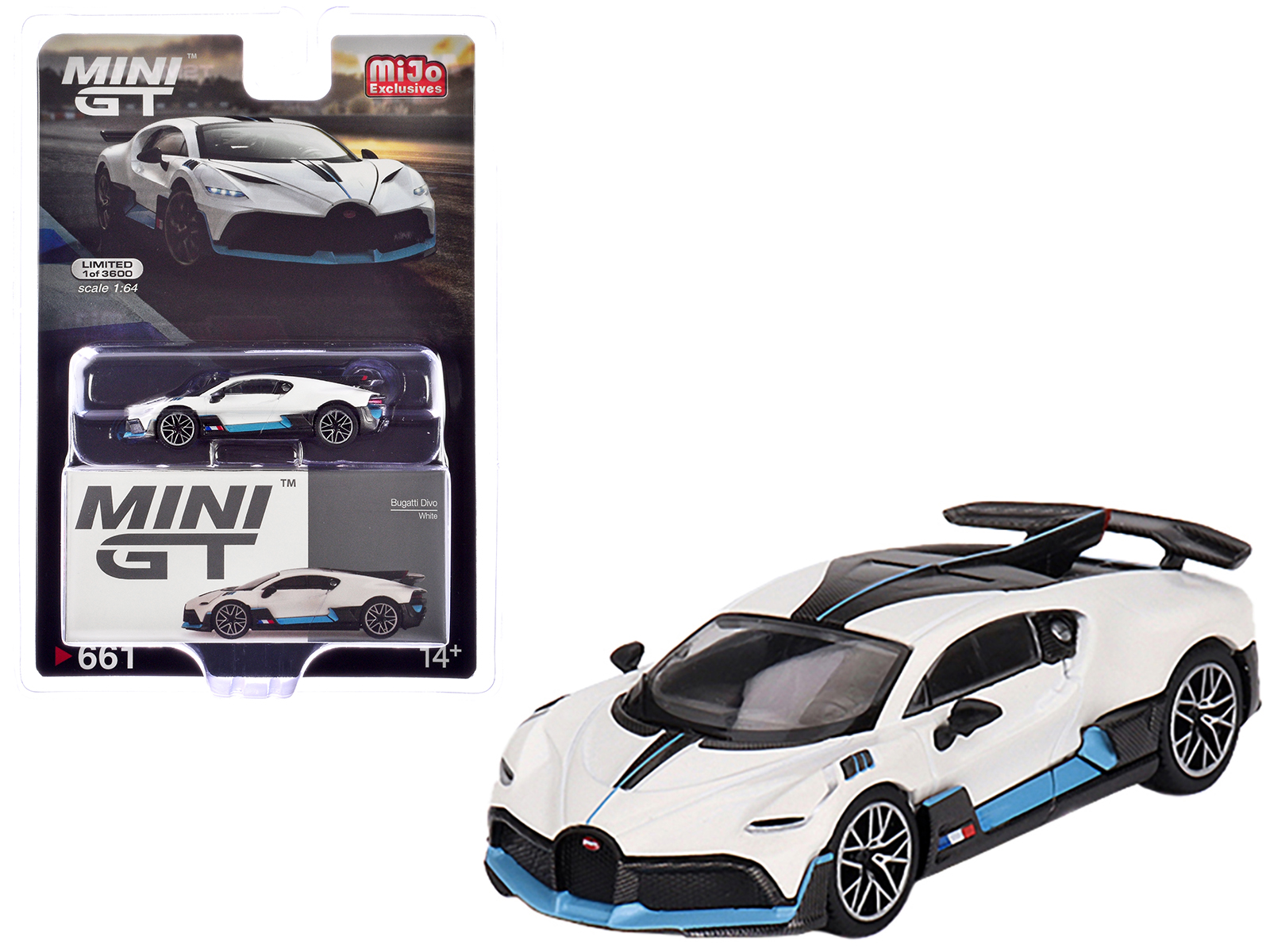 1/64 Bugatti ブガッティ ディーヴォ ホワイト Bugatti Divo White with Carbon Top and Blue Stripes Limited