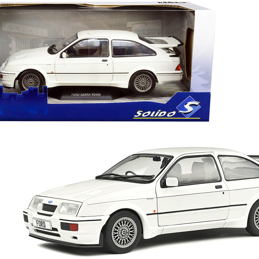 1987 Ford Sierra RS500 RHD (Right Hand Drive) White with Black Stripes 1/18 Diecast Model Car by Solido Automotive