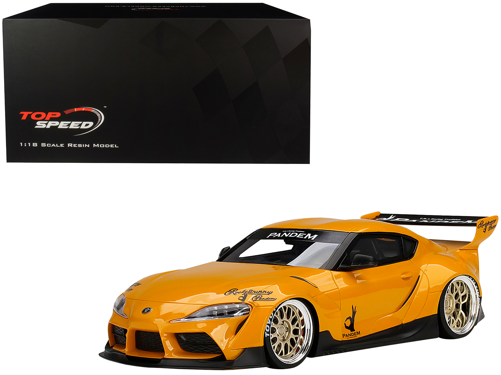 Toyota Pandem GR Supra V1.0 Yellow with Graphics 1/18 Model