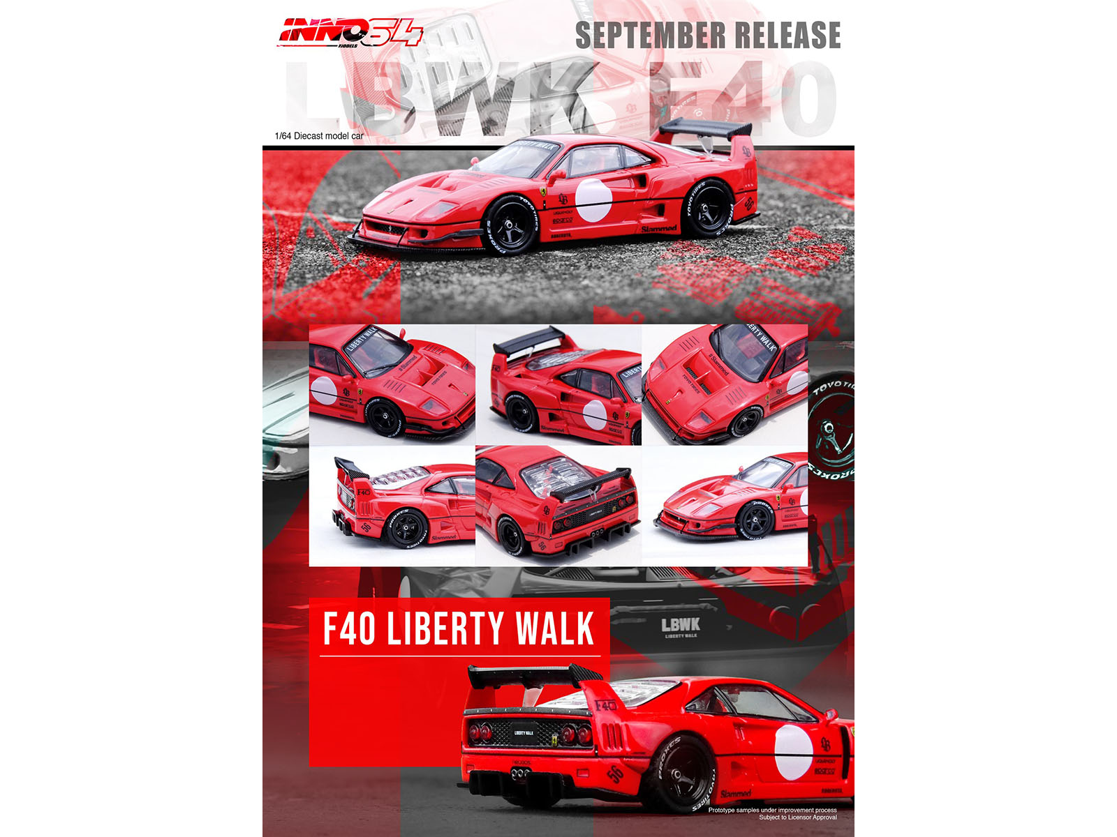 LBWK (Liberty Walk) F40 Red with Graphics 1/64 Diecast Model