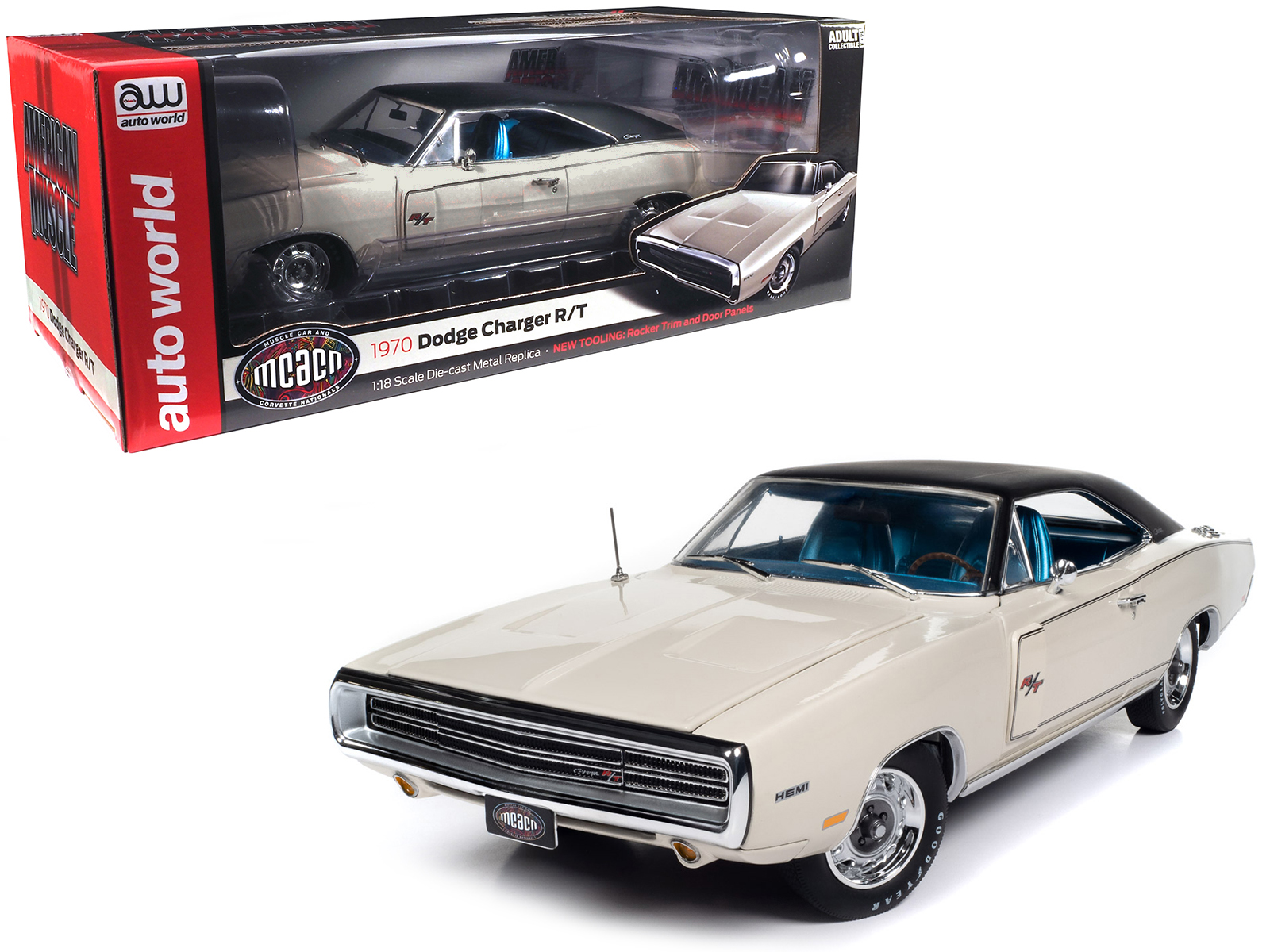 1970 Dodge Charger R/T EW1 White with Black Vinyl Top and
