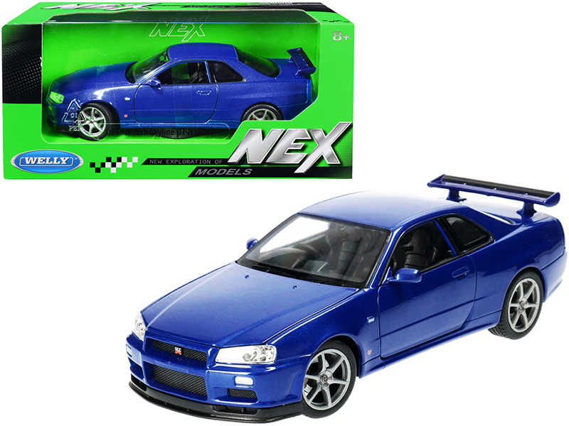 Nissan Skyline GT-R (R34) RHD (Right Hand Drive) Blue Metallic "NEX Models" 1/24 Diecast Model Car by Welly Automotive