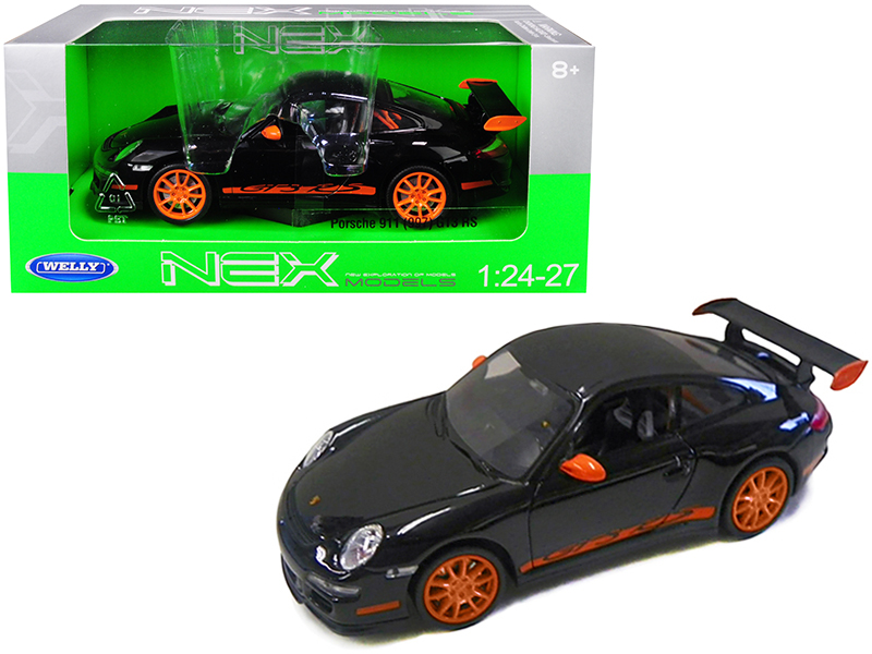 Porsche 911 (997) GT3 RS Black with Orange Accents 1/24-1/27 Diecast Model Car by Welly Automotive