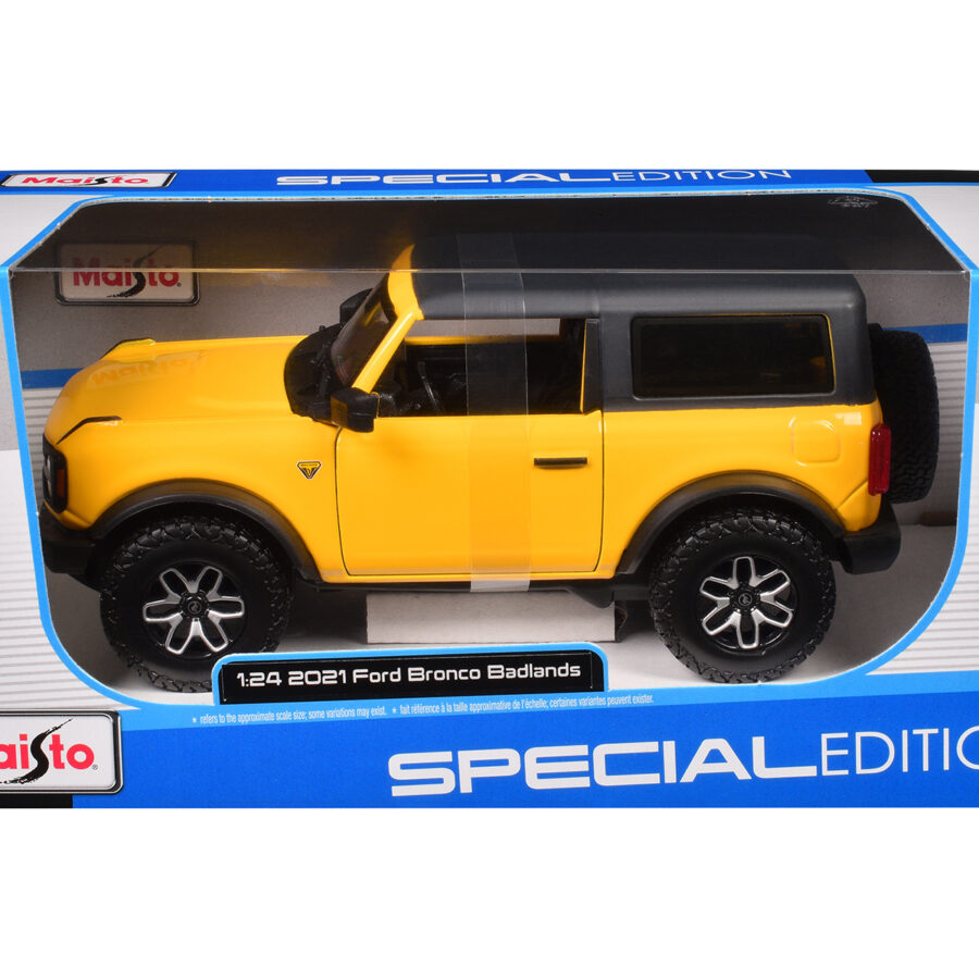 2021 Ford Bronco Badlands Yellow with Black Top "Special Edition" 1/24 Diecast Model Car by Maisto Automotive