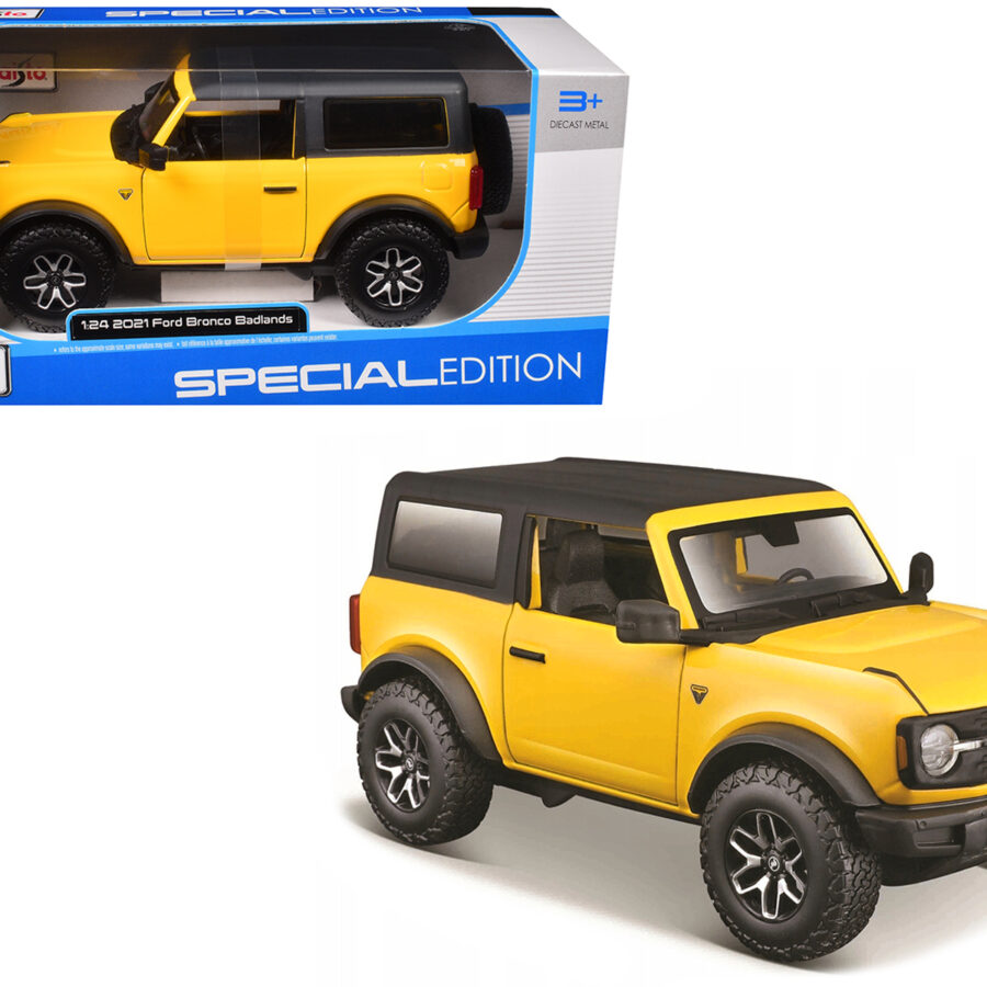 2021 Ford Bronco Badlands Yellow with Black Top "Special Edition" 1/24 Diecast Model Car by Maisto Automotive