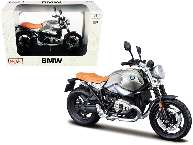 BMW R nineT Scrambler Meatllic Gray with Plastic Display Stand 1/12 Diecast Motorcycle Model by Maisto Automotive