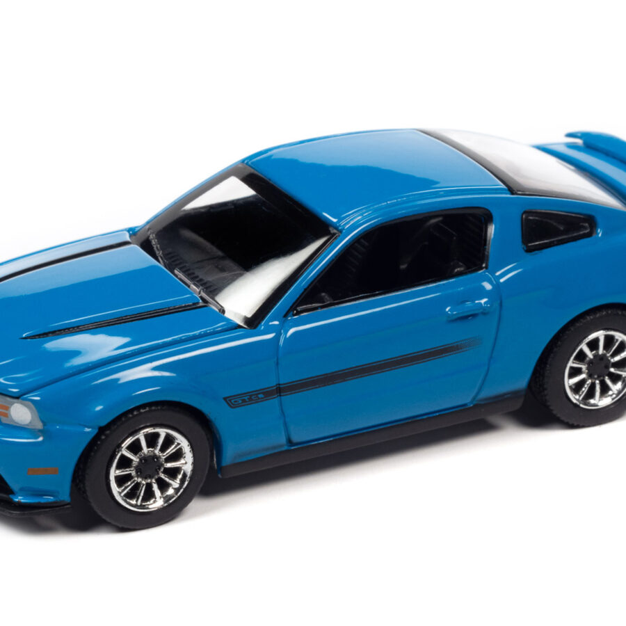 2012 Ford Mustang GT/CS Grabber Blue with Black Stripes "Modern Muscle" Limited Edition 1/64 Diecast Model Car by Auto World Automotive