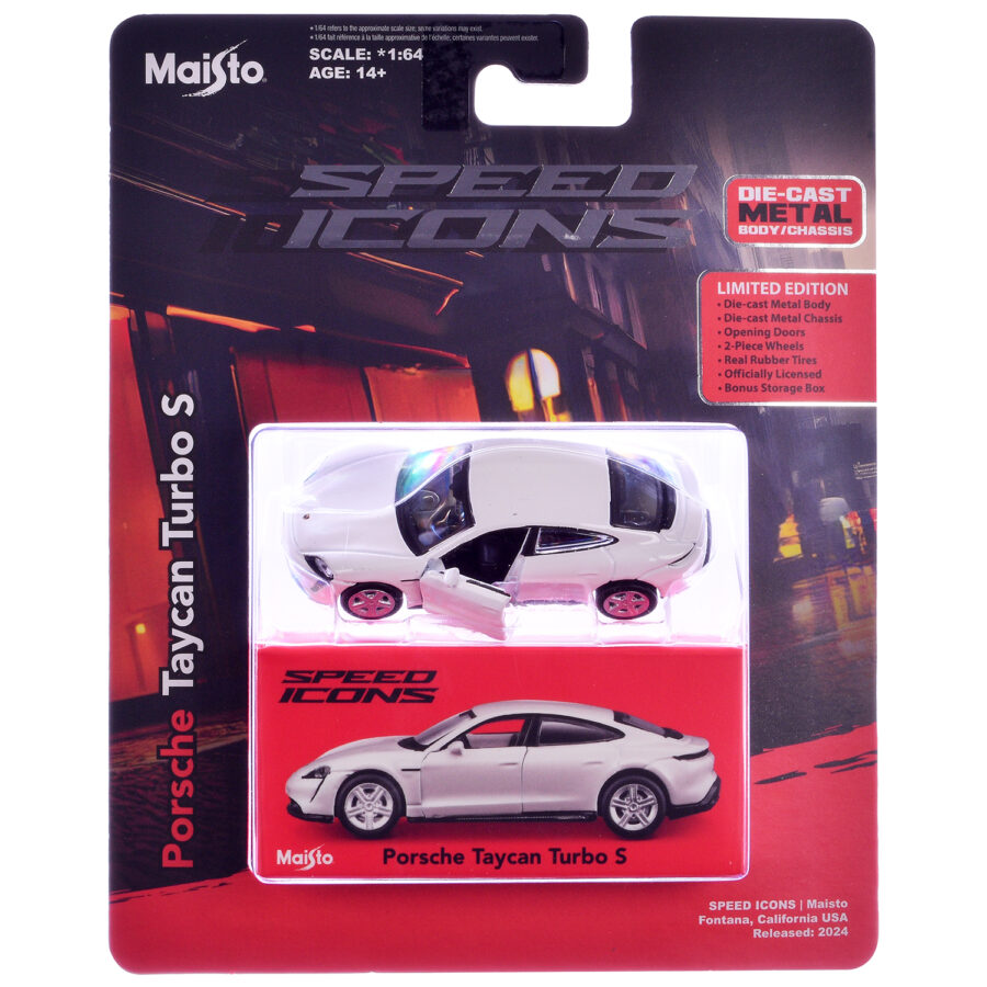 Porsche Taycan Turbo S White "Speed Icons" Series 1/64 Diecast Model Car by Maisto Automotive