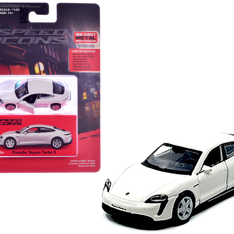 Porsche Taycan Turbo S White "Speed Icons" Series 1/64 Diecast Model Car by Maisto Automotive