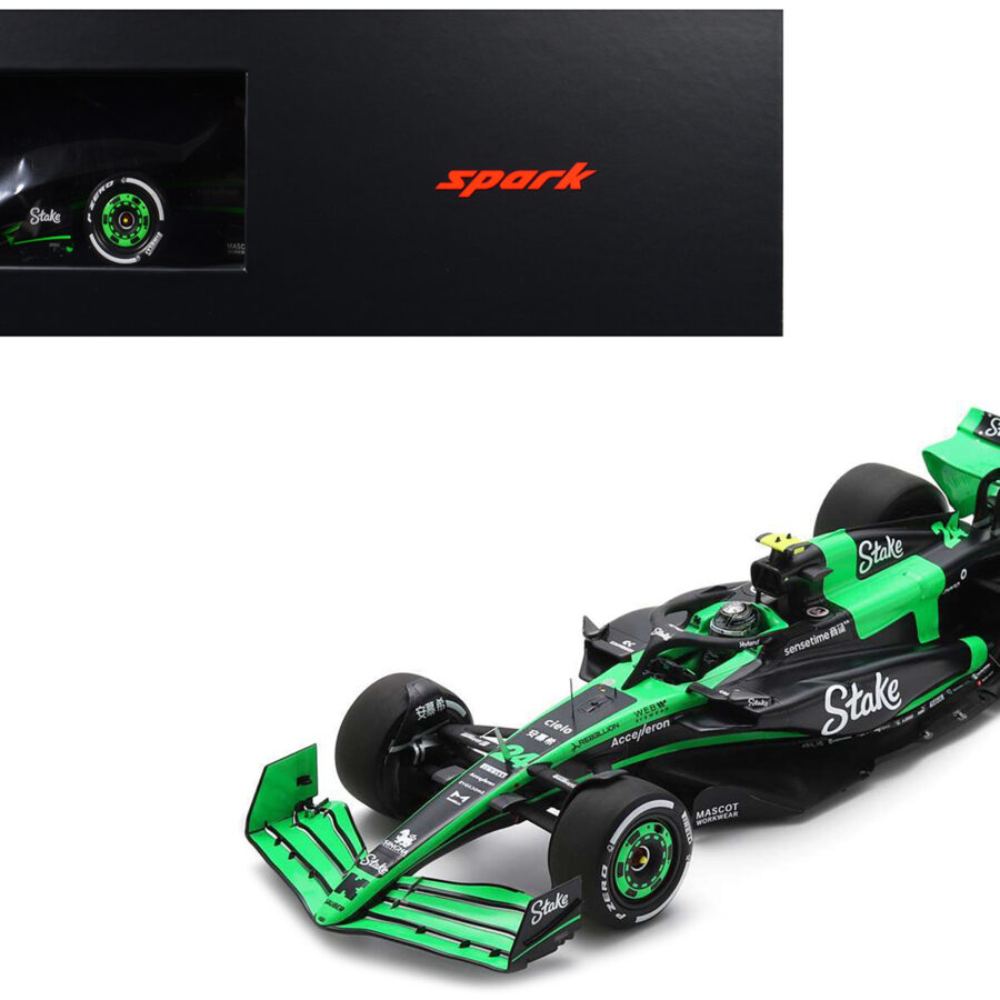 Sauber C44 #24 Zhou Guanyu "Stake F1 Team Kick" Formula One F1 "Bahrain GP" (2024) and Acrylic Display Case 1/18 Model Car by Spark Automotive