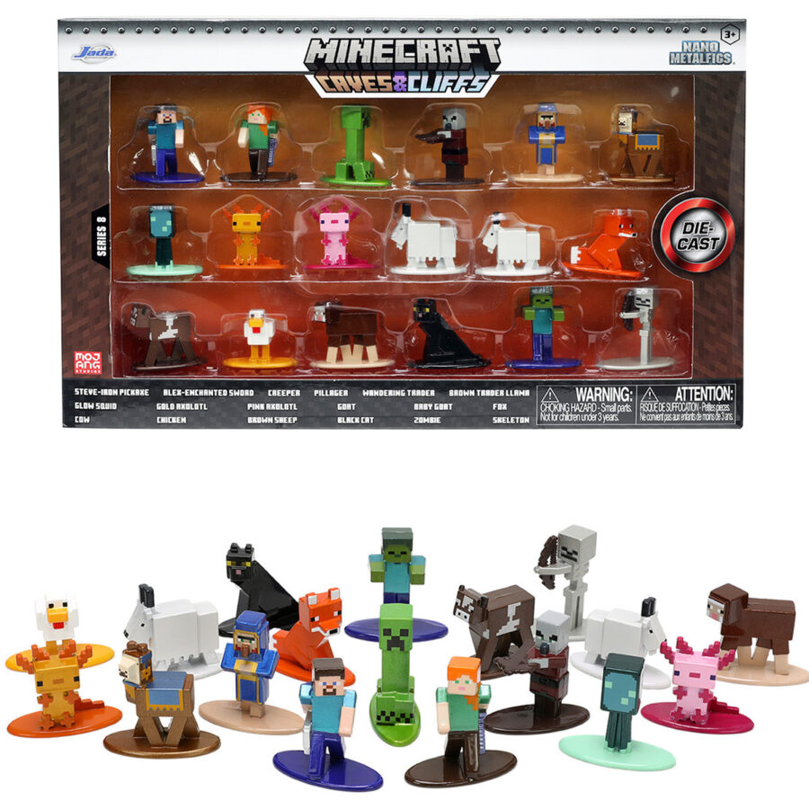 "Minecraft: Caves & Cliffs" Set of 18 Diecast Figures "Nano Metalfigs" Series Diecast Models by Jada Automotive