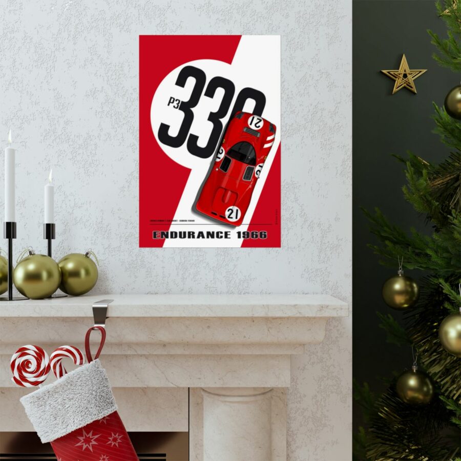 Ferrari 330 P3 Bandini-Guichet, Le Mans 1966, Poster Sports Car Racing Art