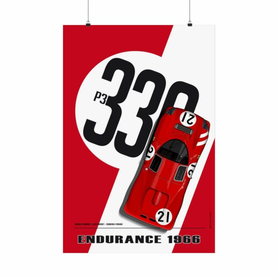 Ferrari 330 P3 Bandini-Guichet, Le Mans 1966, Poster Sports Car Racing Art