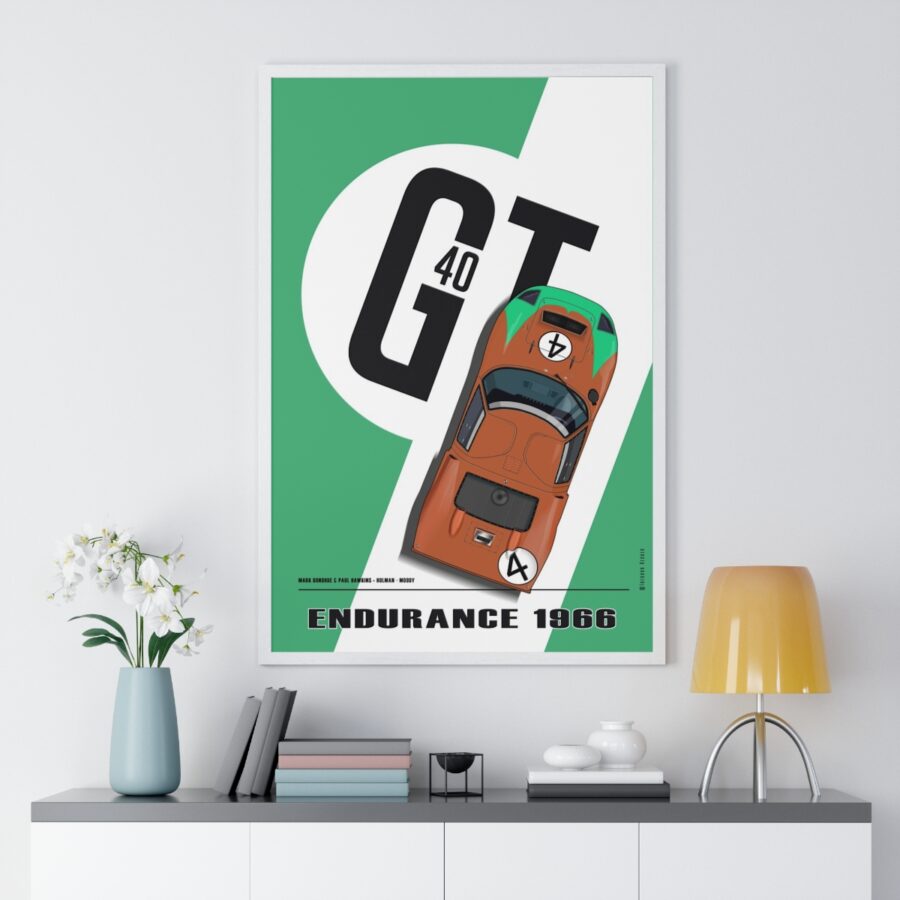 Ford GT40, Le Mans 1966, Donohue - Hawkins, Framed Ford