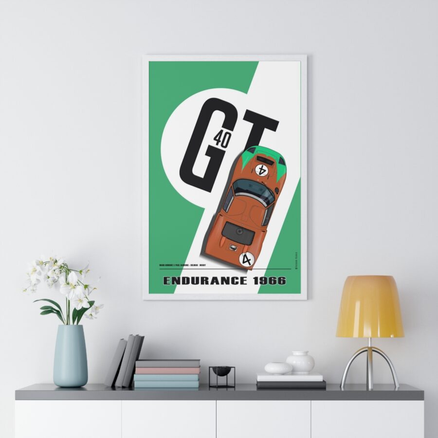Ford GT40, Le Mans 1966, Donohue - Hawkins, Framed Ford