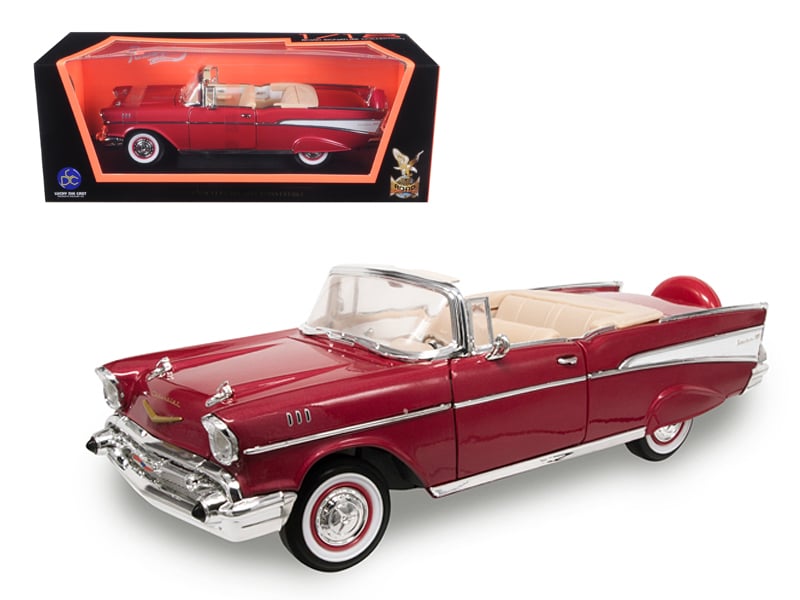 1957 Chevrolet Bel Air Convertible Red 1/18 Diecast Model Car by Road Signature Automotive