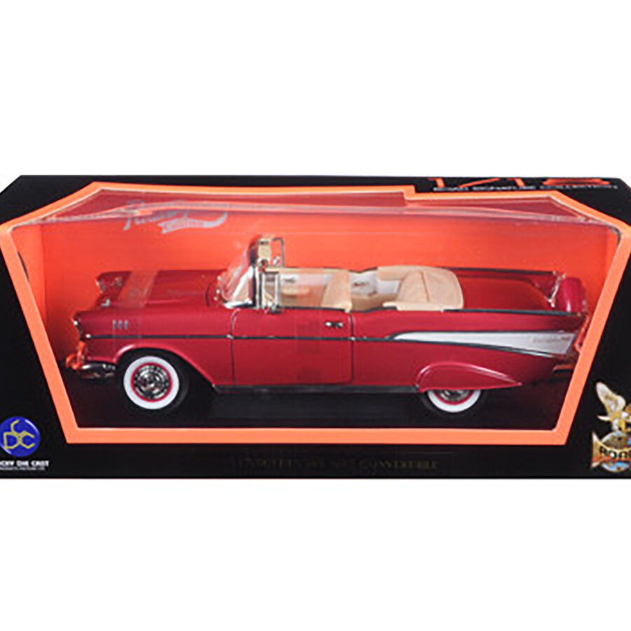 1957 Chevrolet Bel Air Convertible Red 1/18 Diecast Model Car by Road Signature Automotive