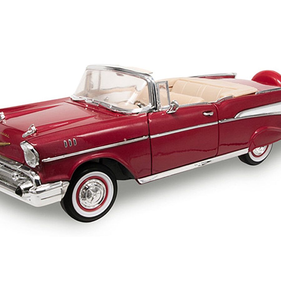 1957 Chevrolet Bel Air Convertible Red 1/18 Diecast Model Car by Road Signature Automotive