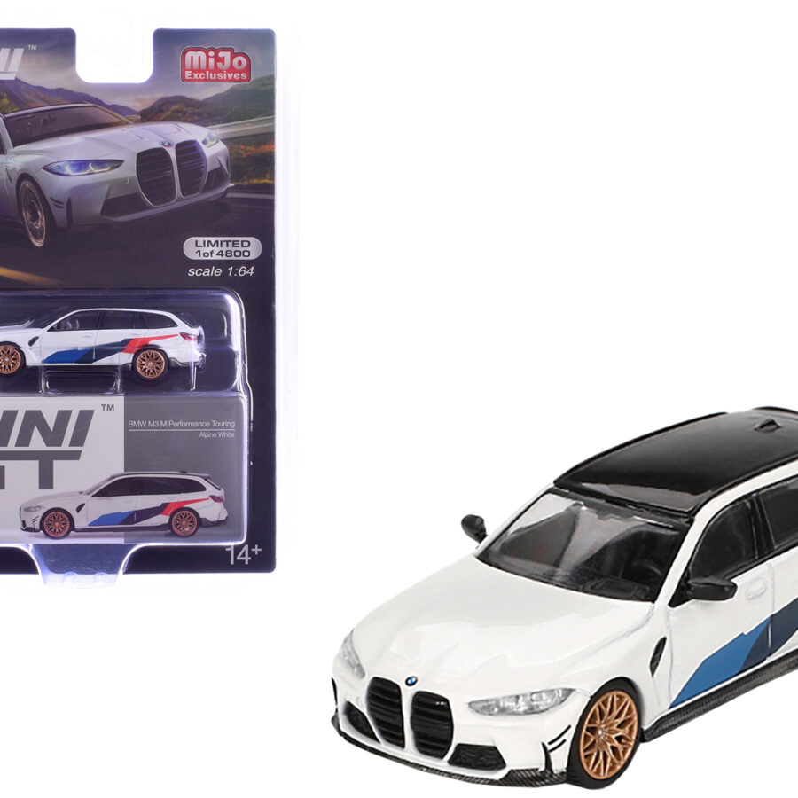 BMW M3 M Performance Touring Alpine White with Black Top and Graphics Limited Edition to 4800 pieces Worldwide 1/64 Diecast Model Car by Mini GT Alpine F1 Team