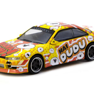 Nissan Silvia (S14) Vertex RHD (Right Hand Drive) "Hai Dudu - IMX Special Edition" Yellow and Orange with Graphics "Global64" Series 1/64 Diecast Model by Tarmac Works  by Diecast Mania